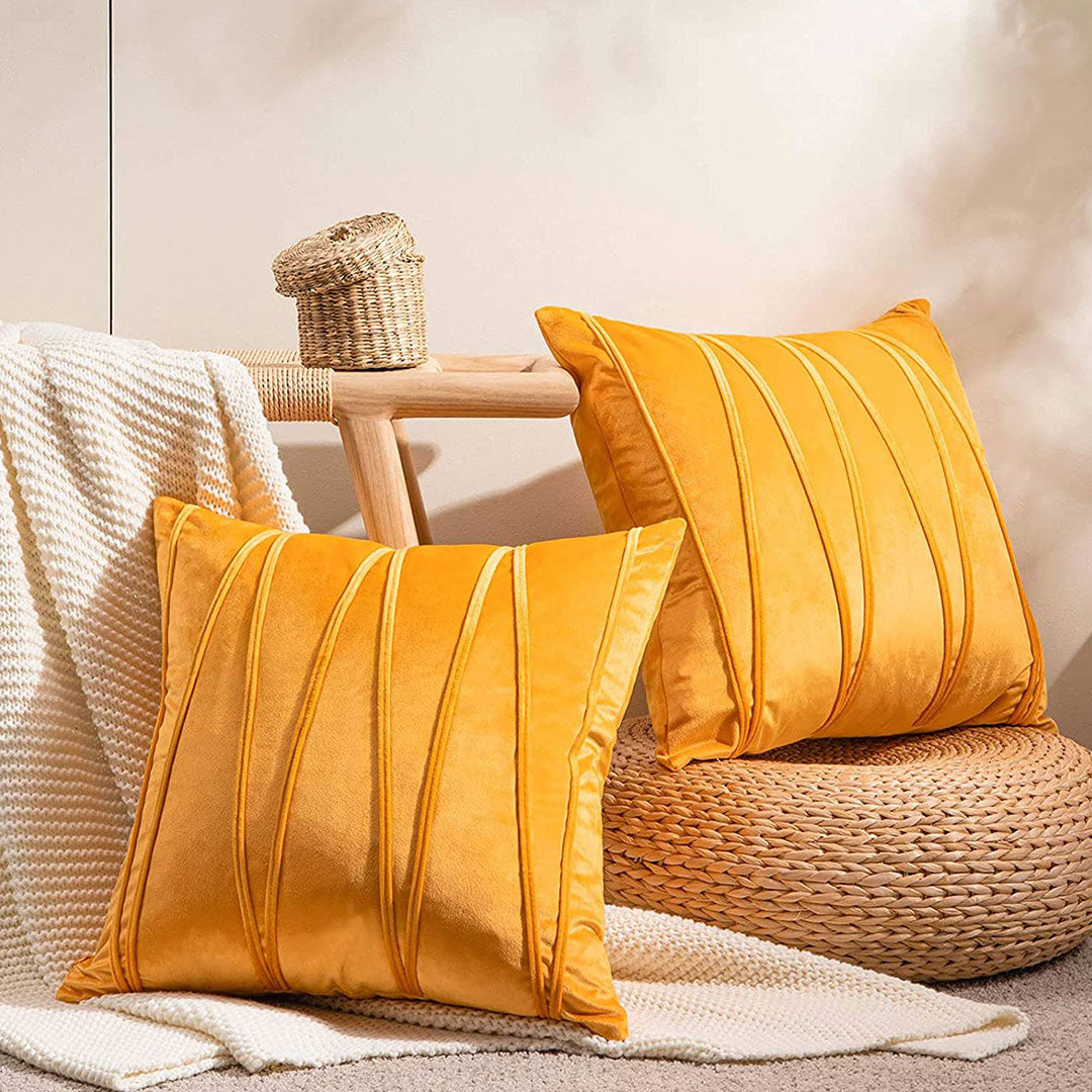 Golden Yellow velvet cushion covers set of 2 by Nylsa